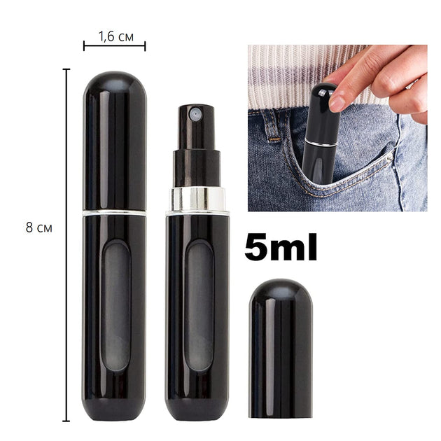 Дорожній флакон атомайзер для парфумів з пульверизатором (чорний, 5 мл)