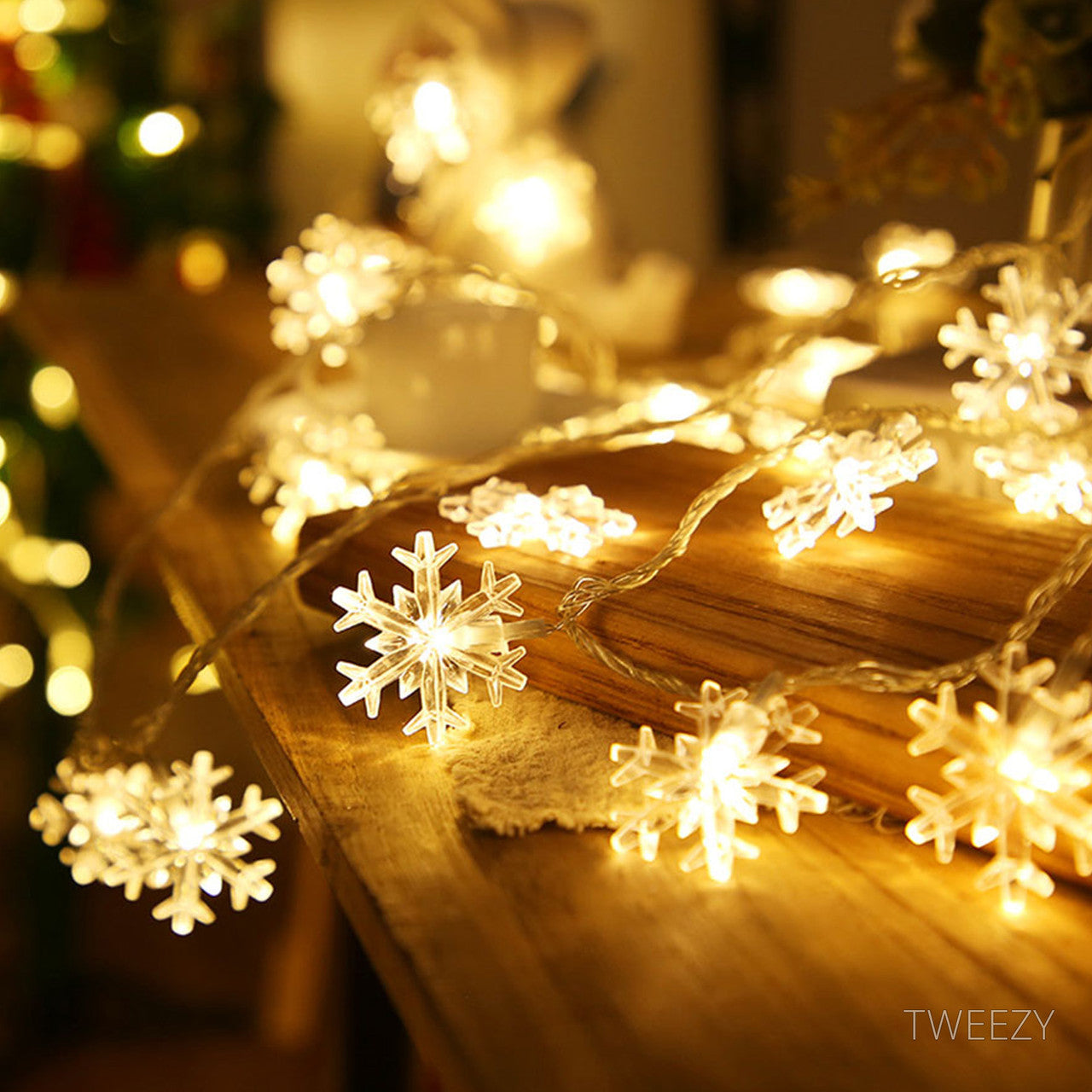 Світлодіодна гірлянда зі сніжинок на батарейках на 40 лампочок 5м (теплий білий)