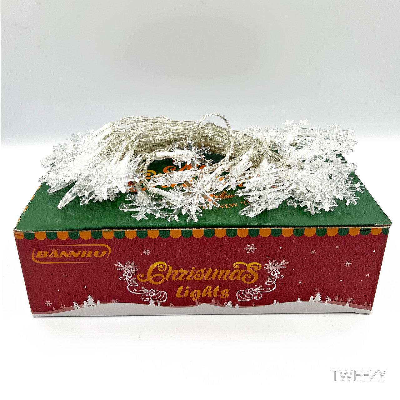 Світлодіодна гірлянда зі сніжинок на батарейках на 40 лампочок 5м (теплий білий)