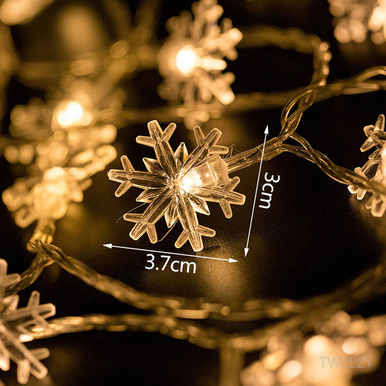 Світлодіодна гірлянда зі сніжинок на батарейках на 40 лампочок 5м (теплий білий)