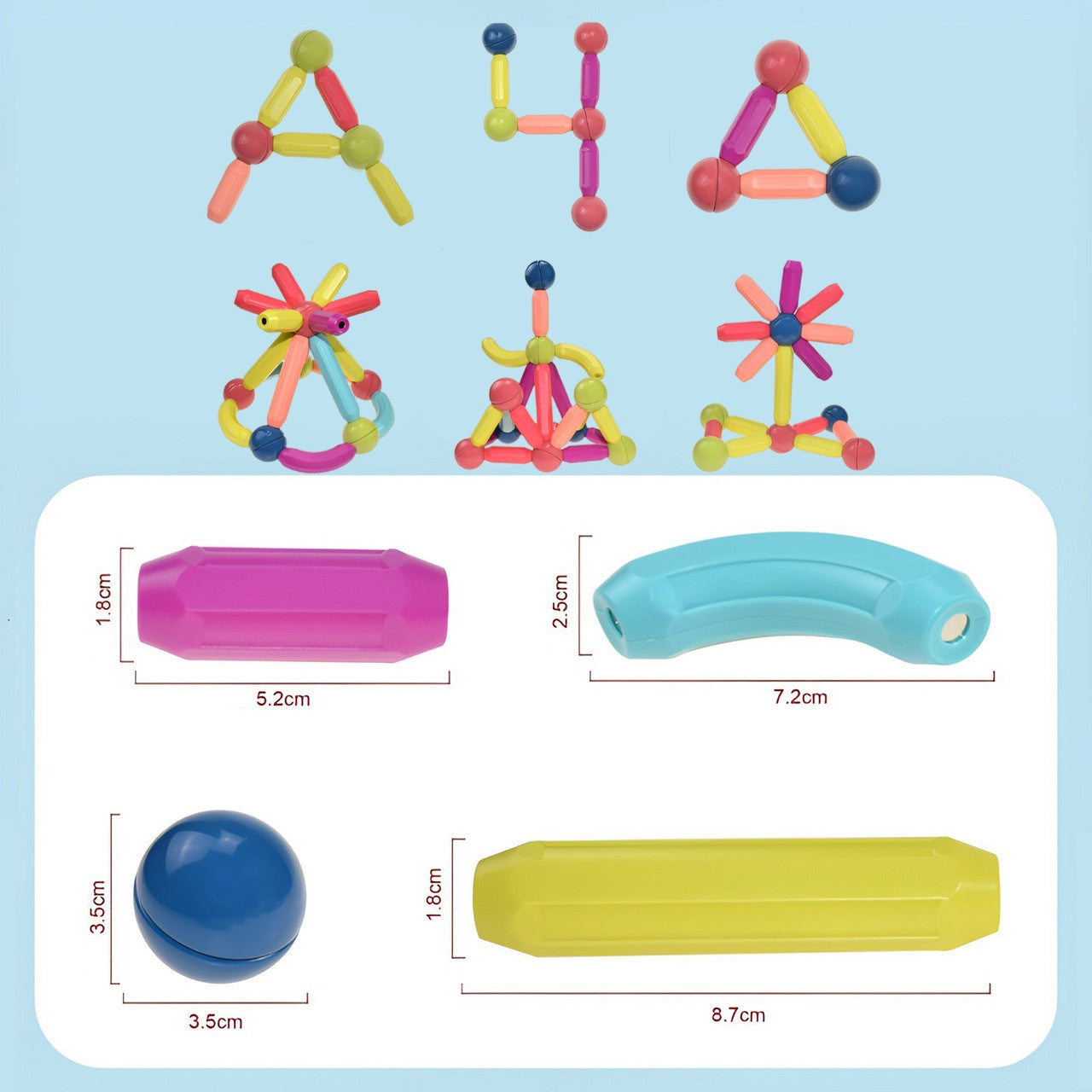 Дитячий магнітний 3D конструктор набір кольорових деталей для творчості