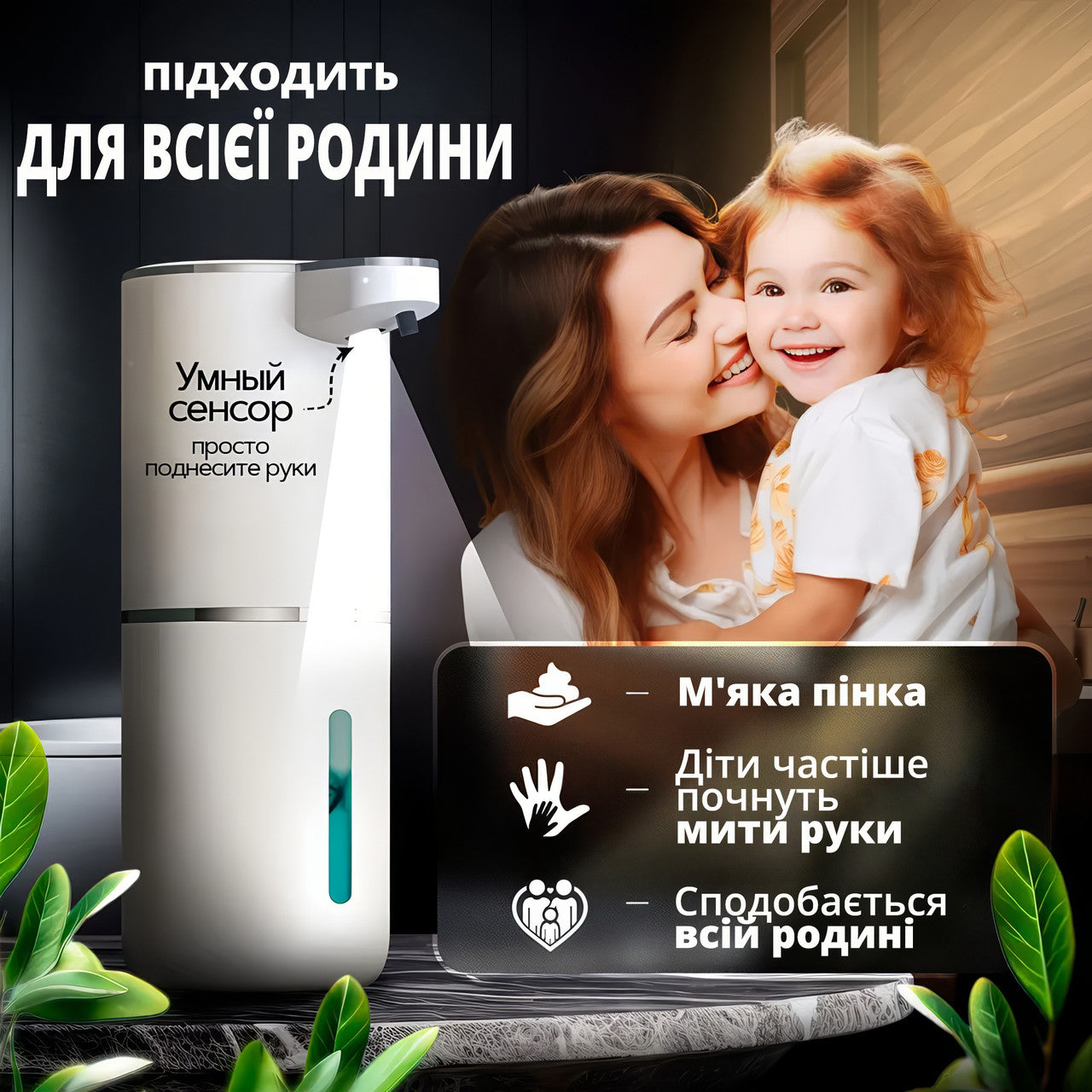 Сенсорний дозатор диспенсер  для рідкого мила, 380 мл білий