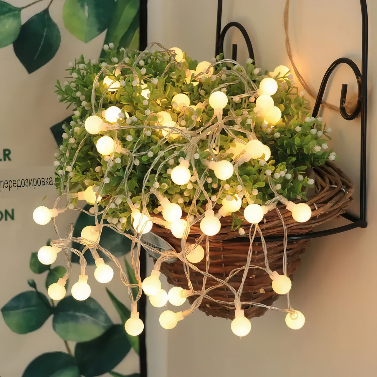 Світлодіодна гірлянда з кульок на батарейках  на 40 лампочок 6м (теплий білий)