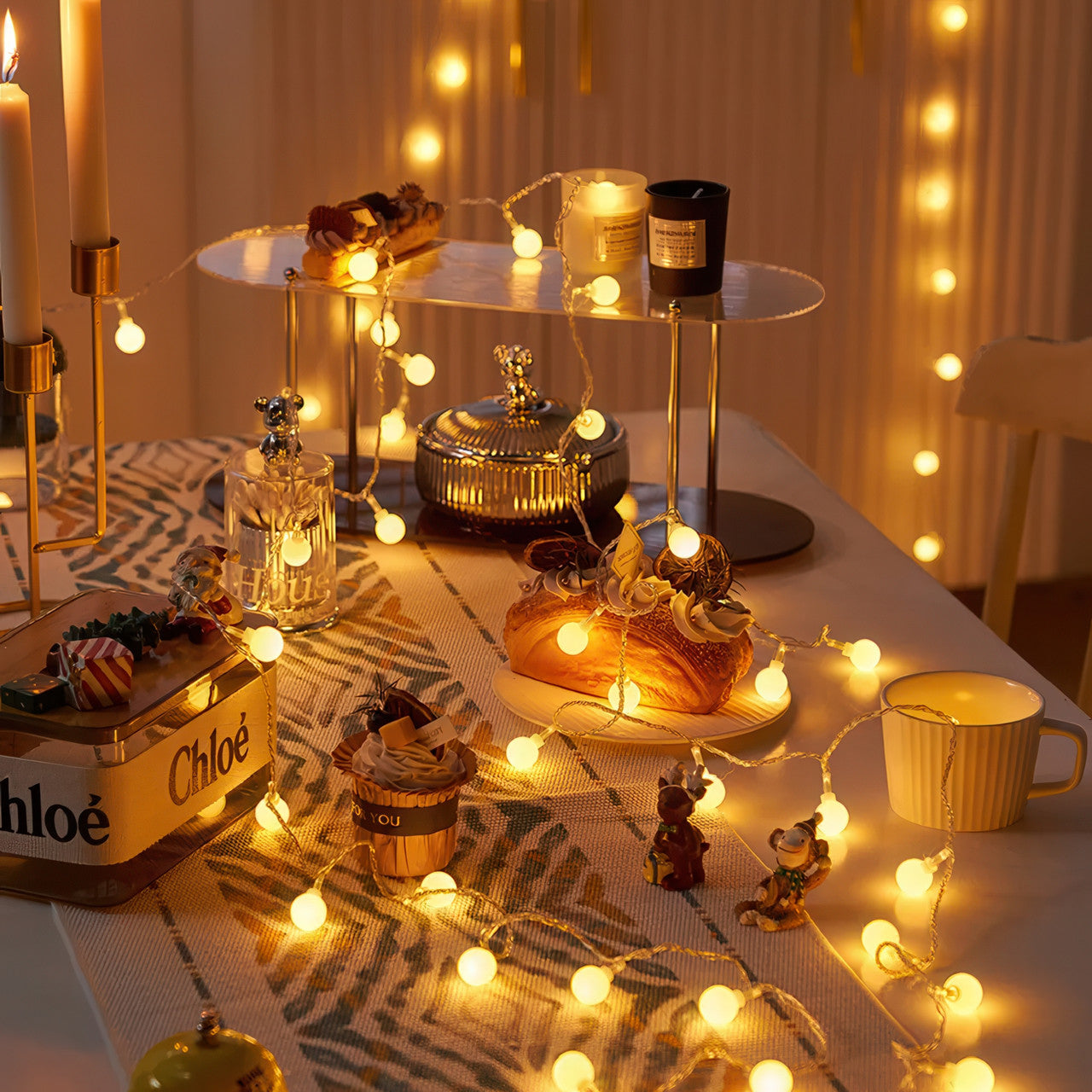 Світлодіодна гірлянда з кульок на батарейках  на 40 лампочок 6м (теплий білий)