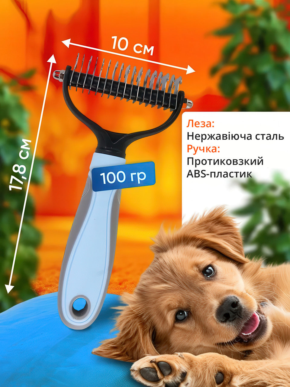 Щітка для шерсті ковтуноріз і дешеддер 2 в 1 для котів і собак, двосторонній гребінець, блакитний