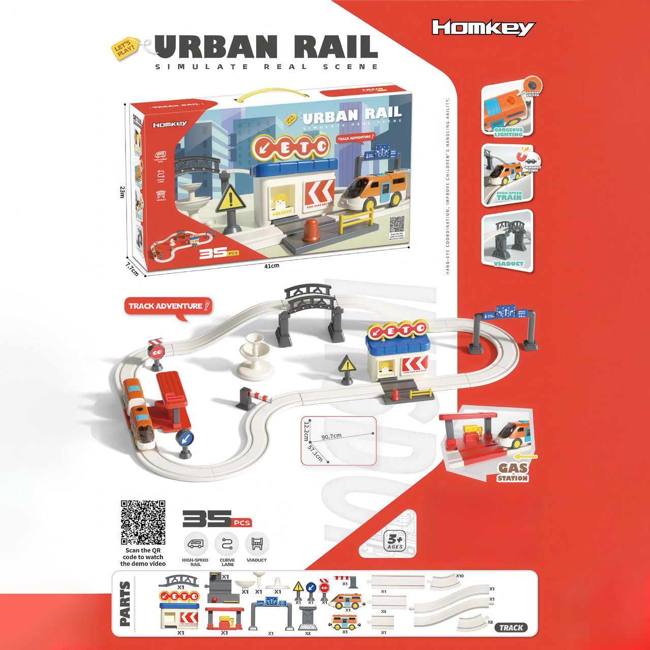 Ігровий набір залізниця Homkey URBAN RAIL (35 деталей, на батарейках)