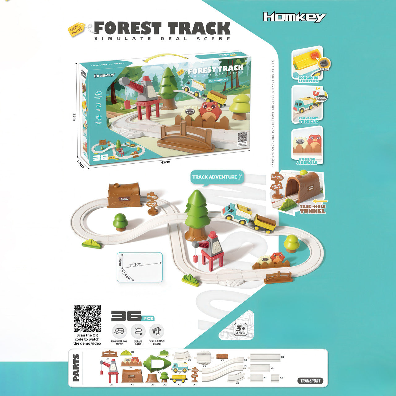 Ігровий набір залізниця Homkey FOREST TRACK (36 деталей, на батарейках)